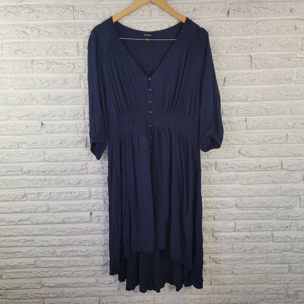 Torrid Womens Dress 3X Blue High Low VNeck 3/4 Sleeve Button Mini  SWE169E